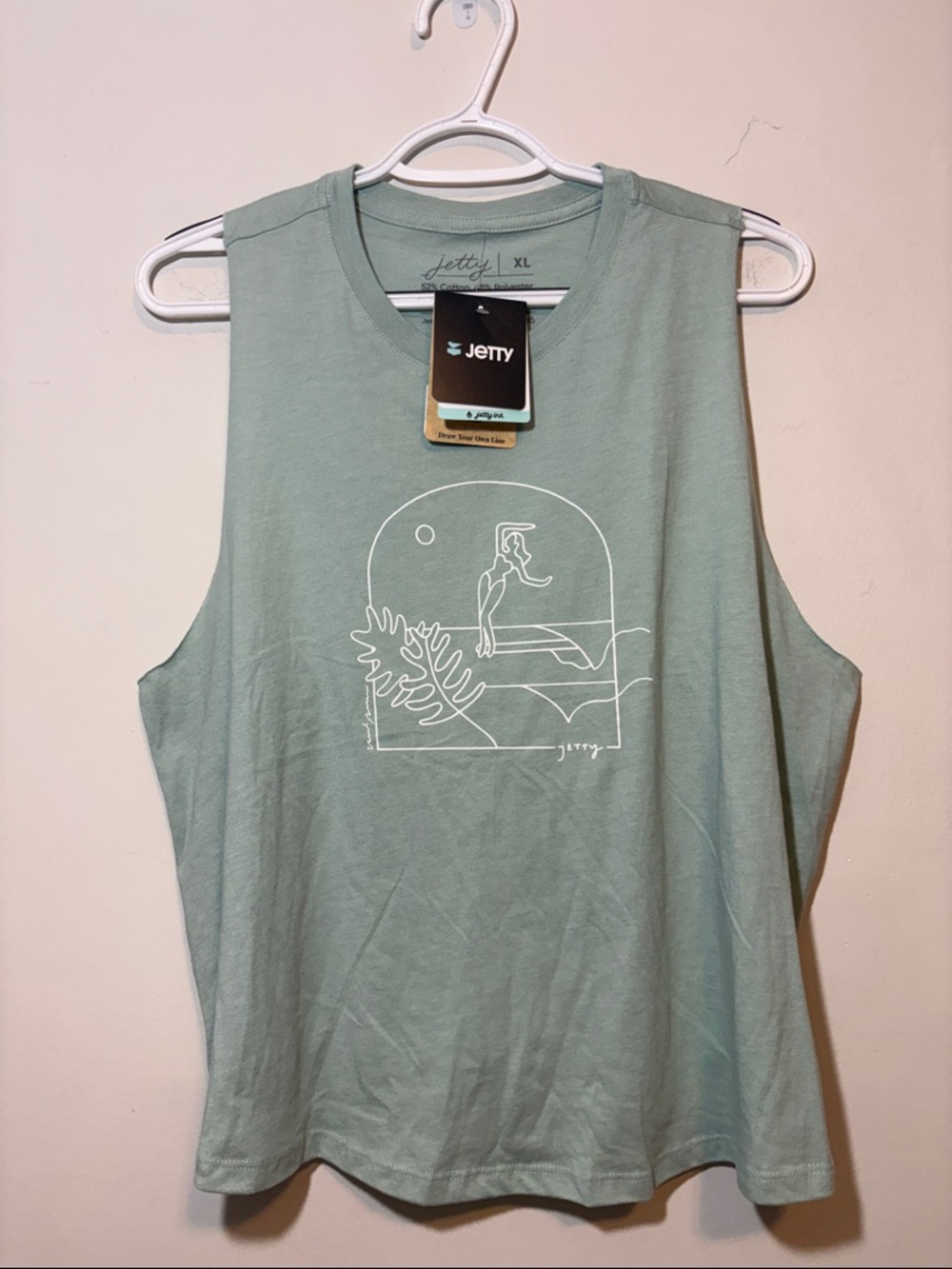 NWT Sea Glass Mint Green Surfer Girl Graphic Muscle Tank Beachy Racer Back, XL